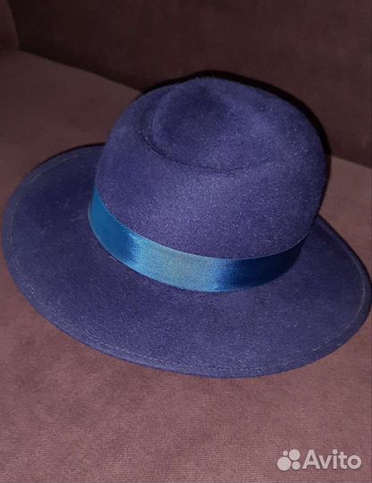 Шляпа женская синяя фетровая