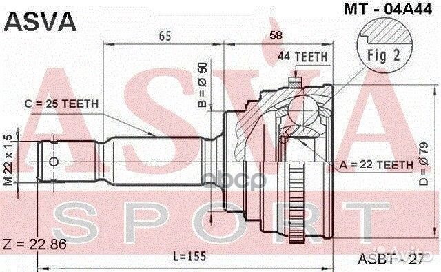 Шрус наружный 22x50x25 hyundai,mitsubishi hyund