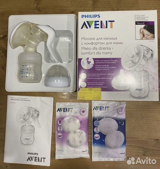 Молокоотсос ручной Avent + пакеты для молока