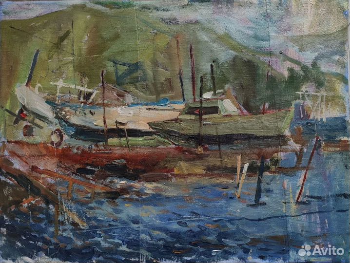 Картина маслом морской пейзаж с лодками