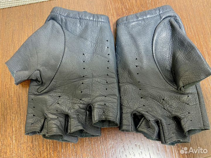 Перчатки женские кожаные без пальцев синие