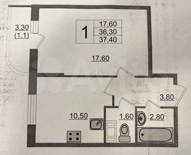 1-к. квартира, 36,6 м², 3/12 эт.