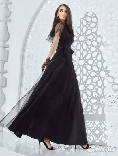 Вечернее платье в пол черное 46 размер