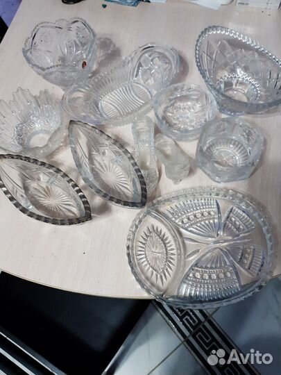 Стаканы и вазы. Хрусталь, стекло, набор тарелок
