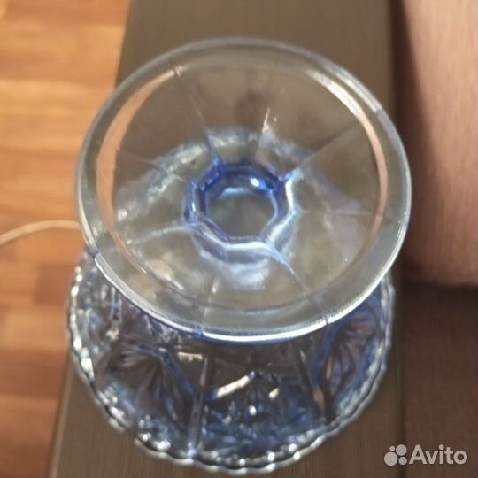 Конфетница на ножке синий хрусталь СССР