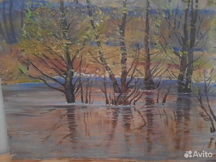 Картина картон масло пейзаж 1979 год