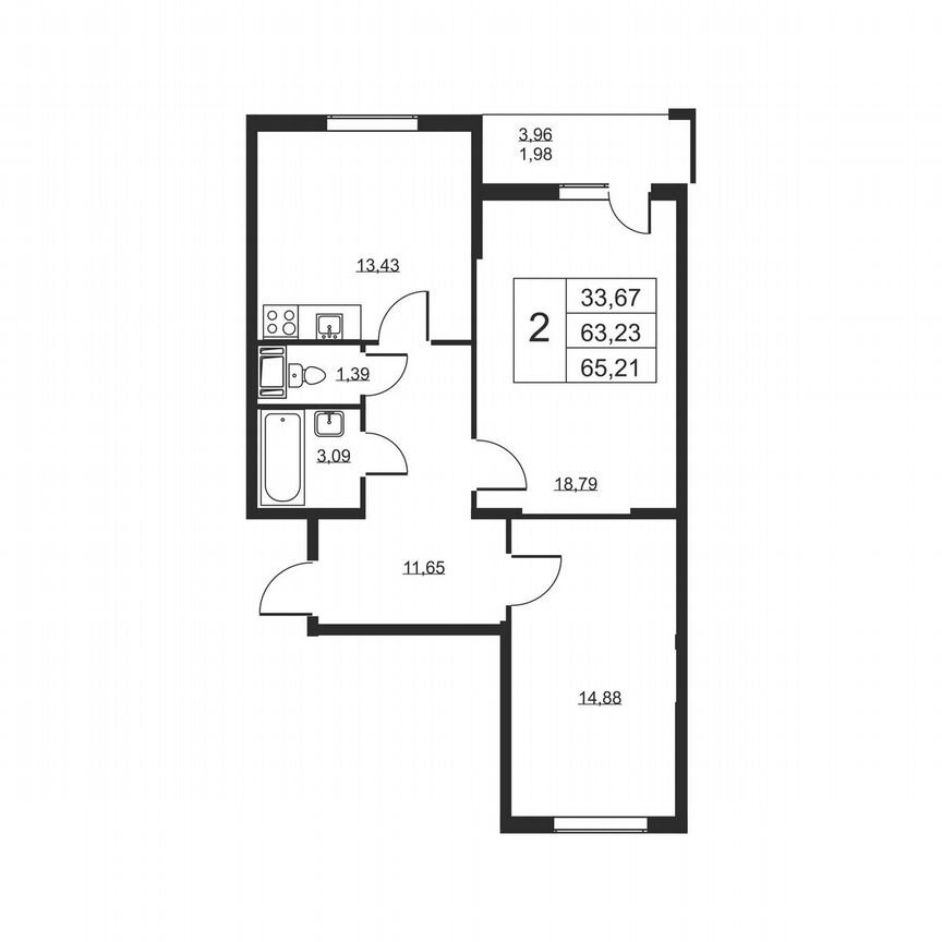 2-к. квартира, 65,2 м², 9/19 эт.