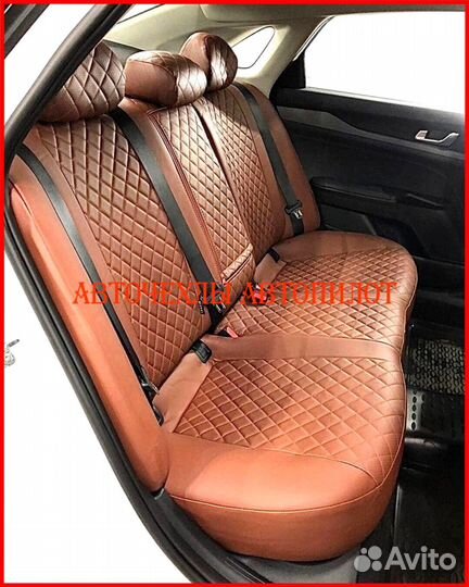 Чехлы Автопилот Kia K5 из экокожи коричневые Ромб