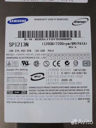 Жесткий диск Samsung 120GB