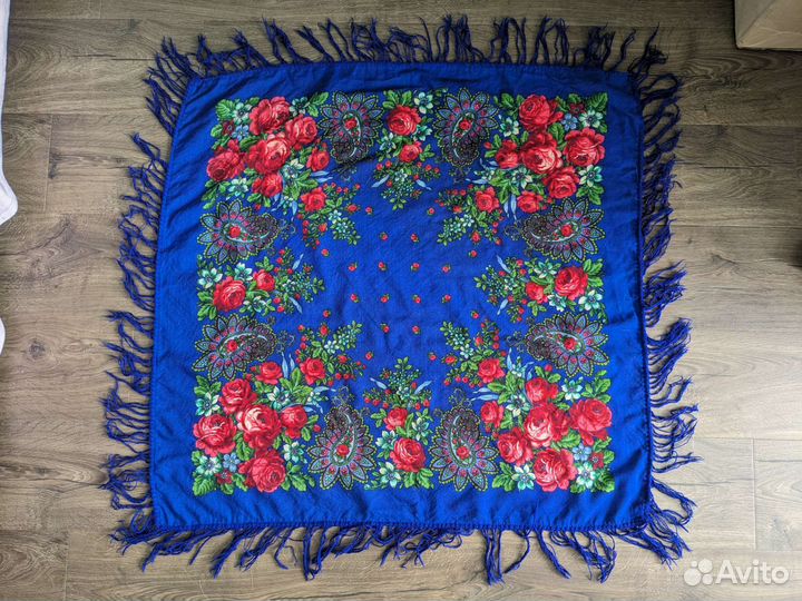 Павлопасадский шерстяной платок 90*90 СССР синий