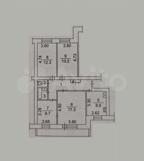4-к. квартира, 74,4 м², 9/9 эт.