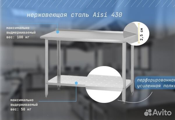 Стол производственный 120*60 с бортом