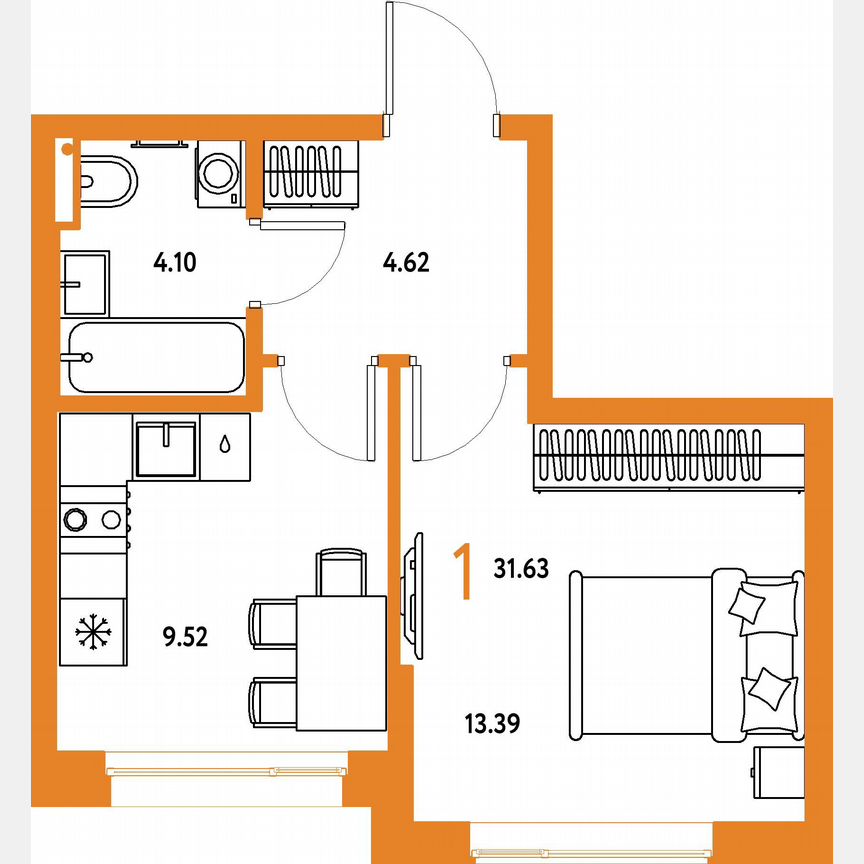 1-к. квартира, 31,6 м², 16/23 эт.