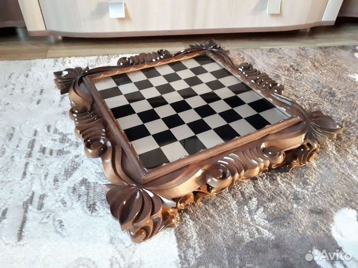 Шахматы ручной работы с фигурами, стеклянное поле