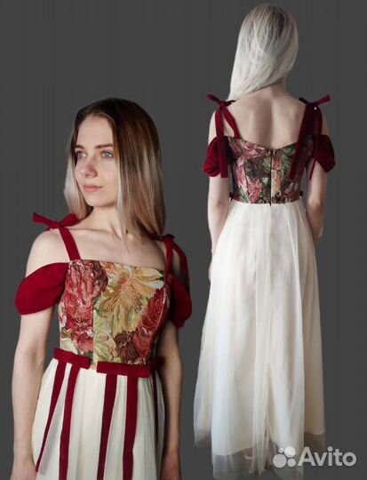 Платье шикарное гобелен и бархат 44