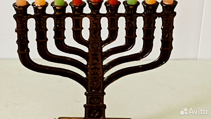 Минора. Ханукия. Латунь. Позолота. Свечи. Израиль