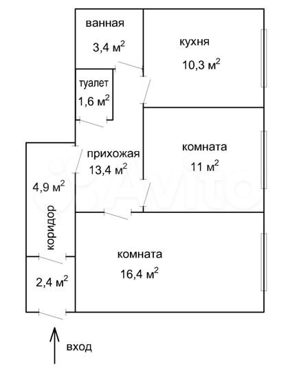 2-к. квартира, 63,4 м², 1/3 эт.