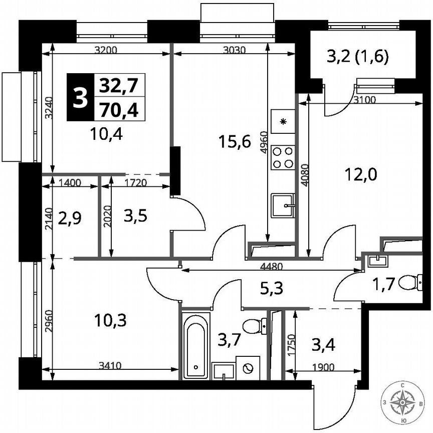 3-к. квартира, 70,4 м², 4/25 эт.
