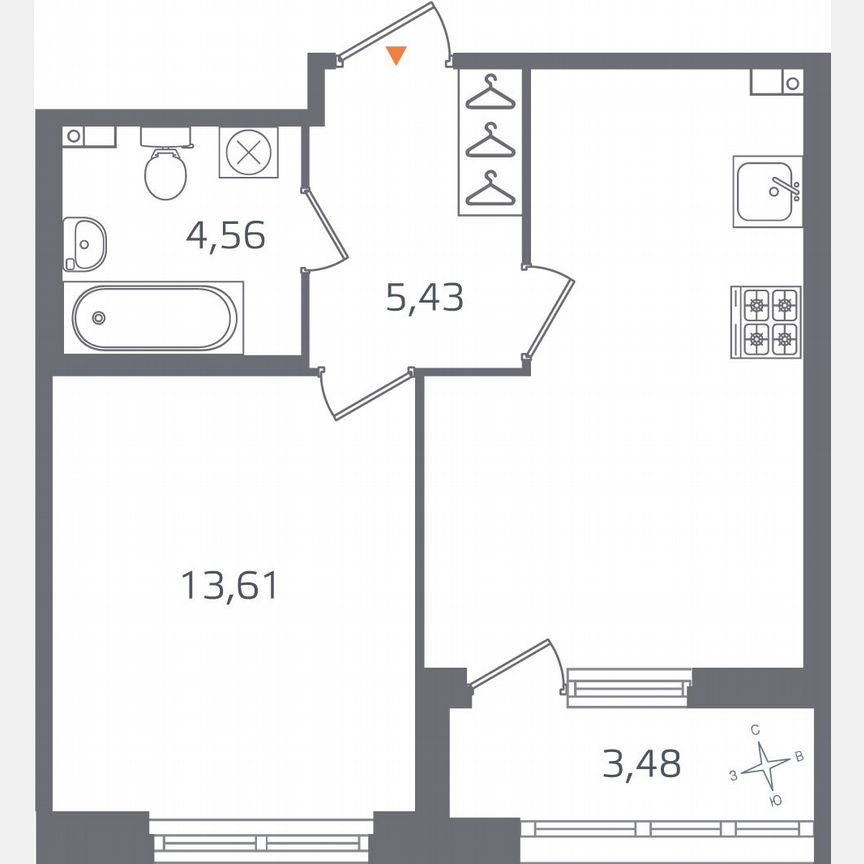 1-к. квартира, 42,1 м², 3/16 эт.