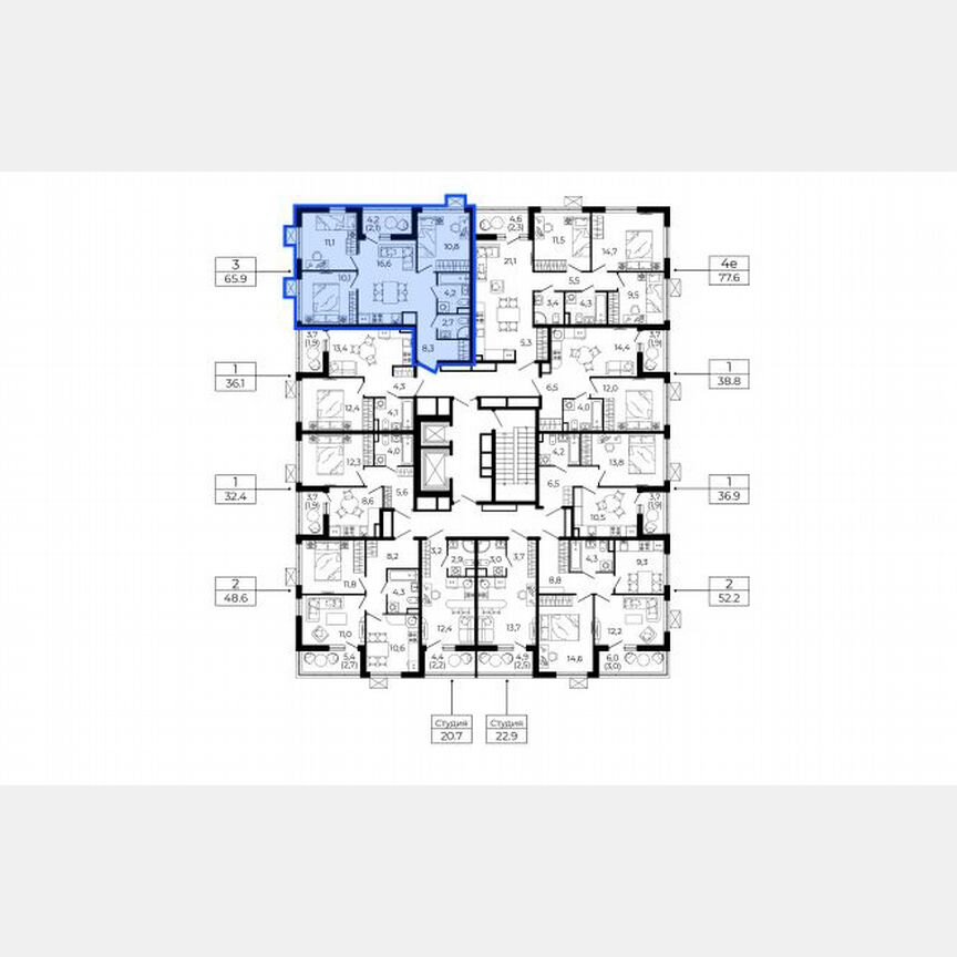 3-к. квартира, 65,9 м², 8/12 эт.