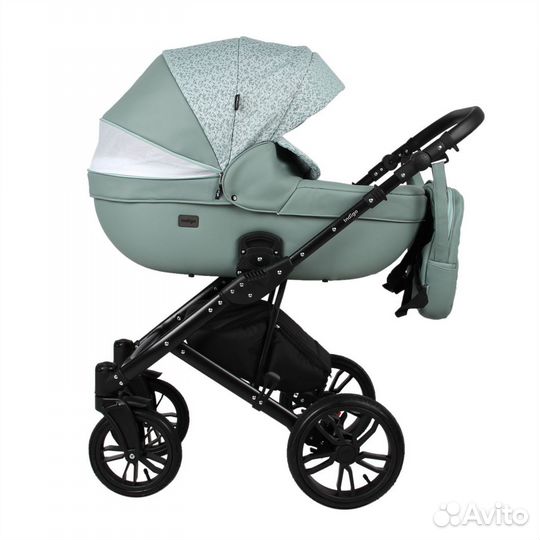 Коляска MIO 2в1 (Indigo) шалфей кожа+зеленый узор