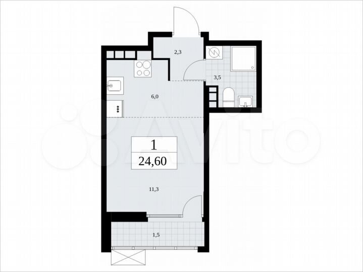 Квартира-студия, 24,6 м², 8/8 эт.