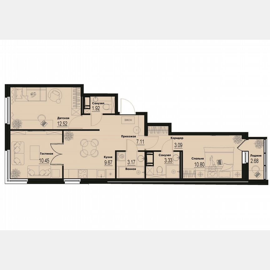 3-к. квартира, 63,4 м², 8/12 эт.