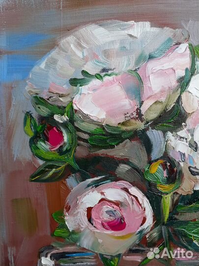Картина маслом на холсте цветы абстракция Пионы