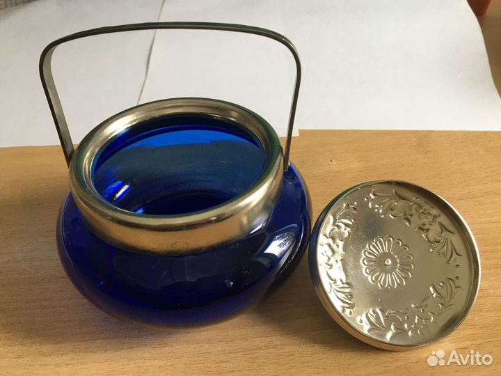 Сахарница конфетница, кобальтовое стекло СССР