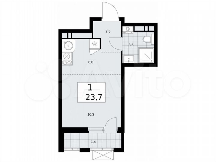 Квартира-студия, 23,7 м², 16/18 эт.