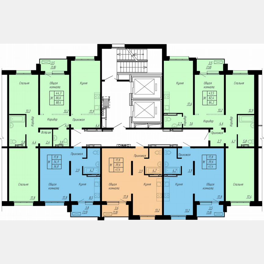 3-к. квартира, 88,4 м², 10/17 эт.