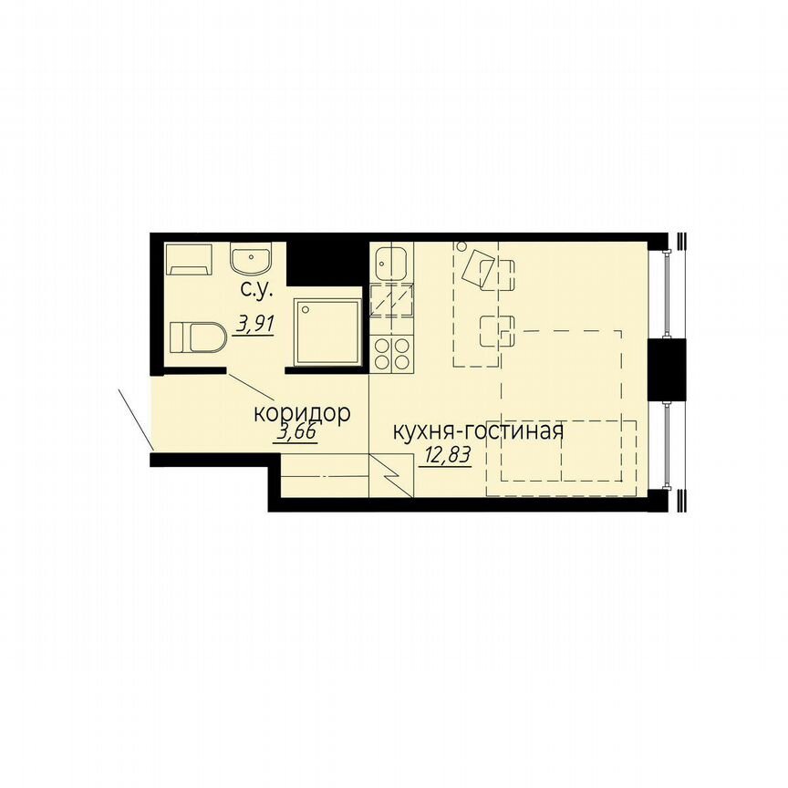 Апартаменты-студия, 20,4 м², 8/10 эт.