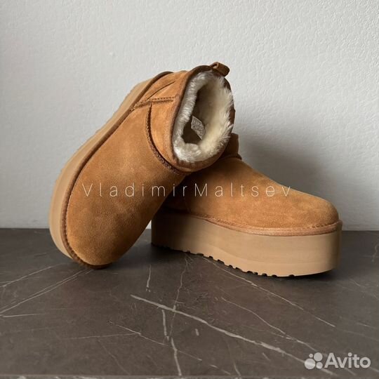 Ugg classic ultra mini platform натуральная замша