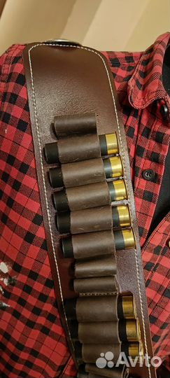 Патронташ кожаный. 12 калибр