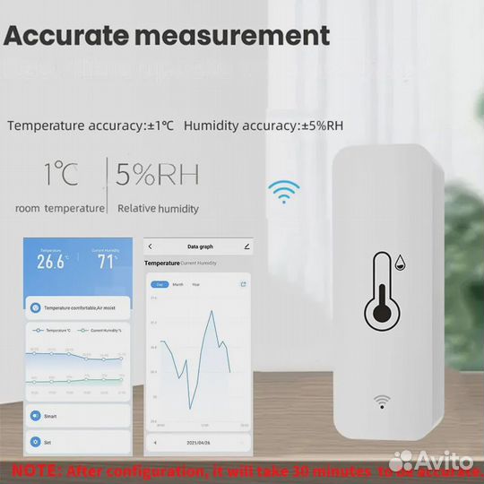 Датчик температуры и влажности Tuya Wi-Fi