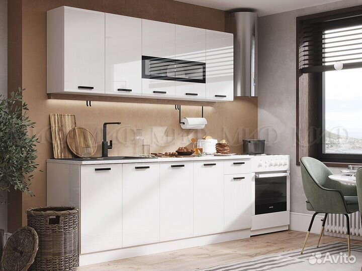 Кухонный гарнитур Рио Белый глянец мдф