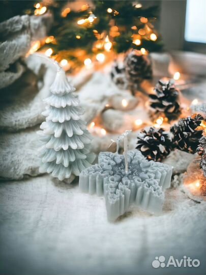 Набор новогодних свечей елочка, снежинка