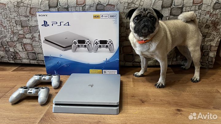 Sony ps4 slim 500 gb Серебро, 2 геймпада
