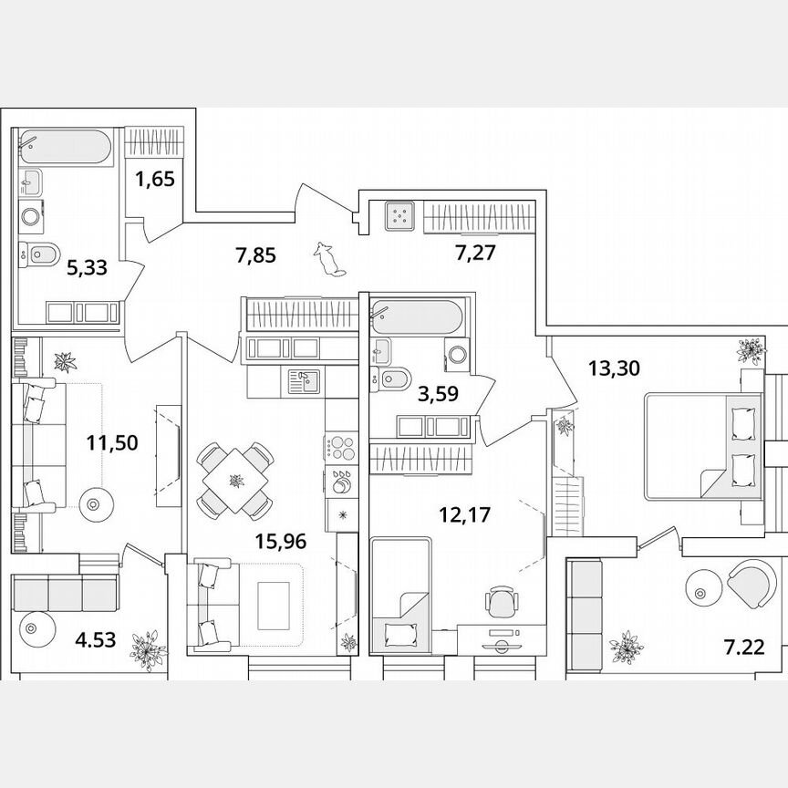 3-к. квартира, 84,7 м², 17/18 эт.