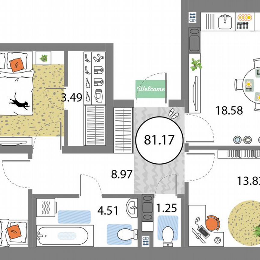 3-к. квартира, 81,2 м², 12/12 эт.