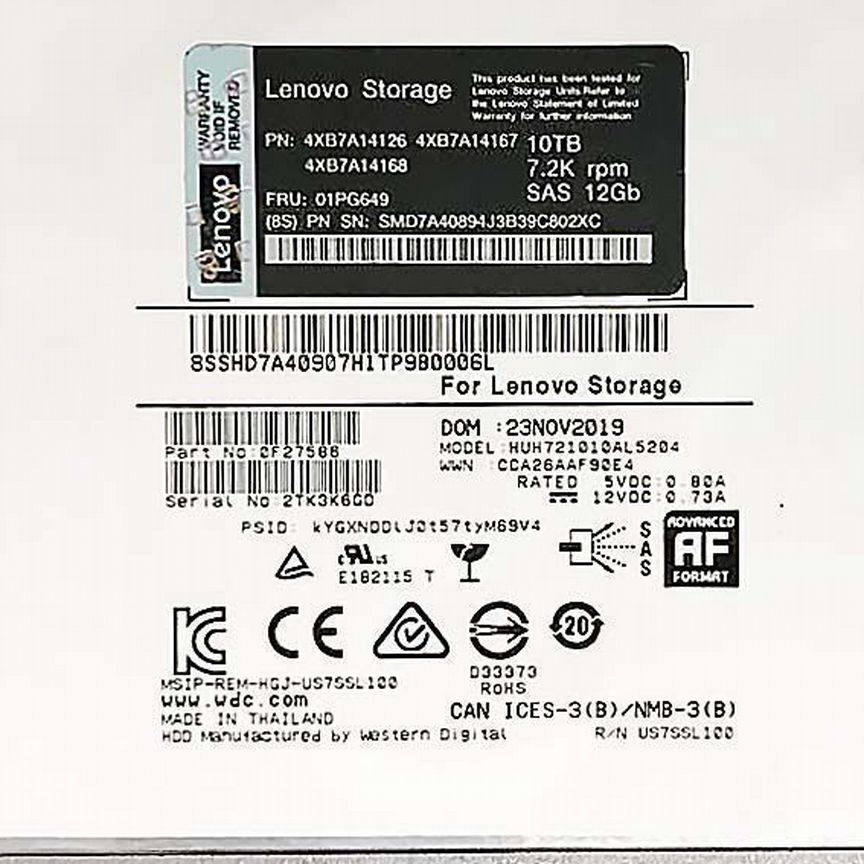 [4XB7A14126] Жесткий Диск Lenovo 10tb 7200 Sas 3,5" 4xb7a14126