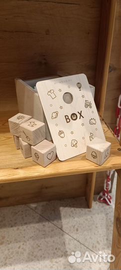Коробка кубиков из бука для детей с картинками
