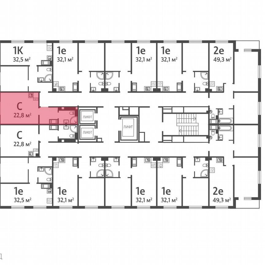 Квартира-студия, 22,8 м², 15/16 эт.