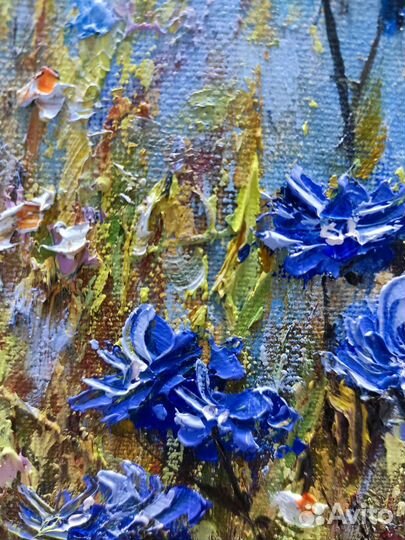 Картина васильки, масло, холст 35*25см