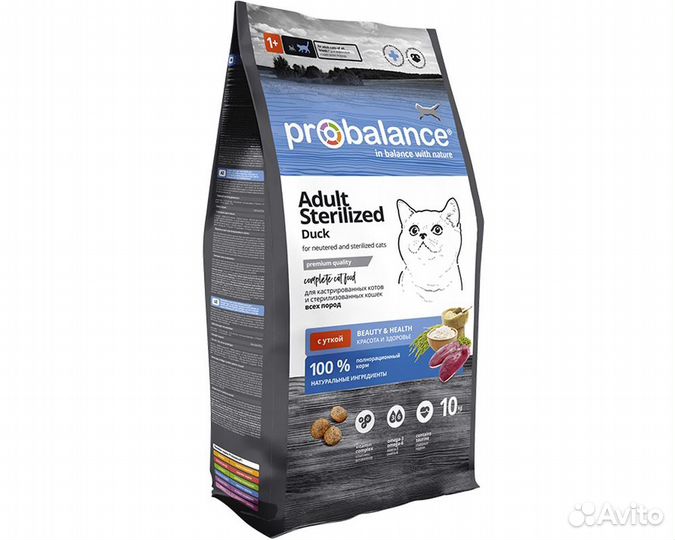 Корм д/кошек Probalance Sterilized Duck, утка 10кг