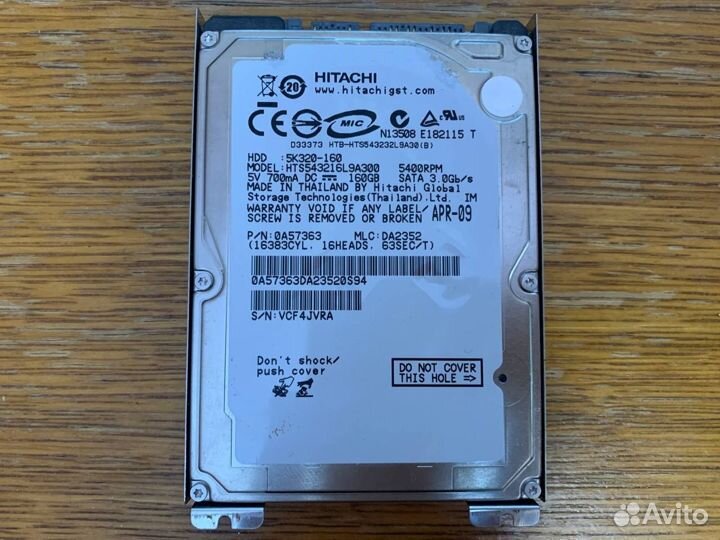 Жесткий диск Hitachi 160 гб для ноутбуков 2.5