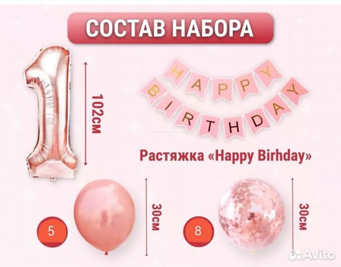 Набор шариков и растяжка Happy Birthday