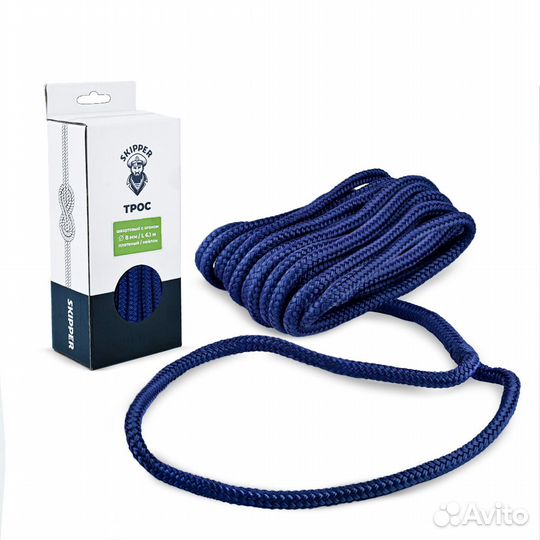 Трос швартовый с огоном плетеный, 16мм, 6,1м синий