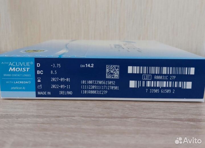 Контактные линзы acuvue 1-DAY moist, 90 шт, -3,75