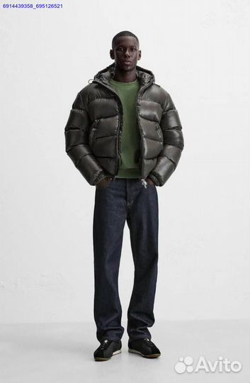 Пуховик Zara x Moncler Глянцевый Хаки (Арт.97401)